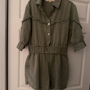 Blue velvet Olive Green Utility Romper large